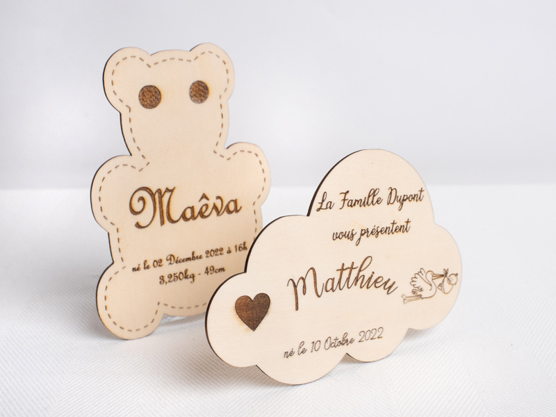 Faire-part de Naissance Personnalisé en Bois